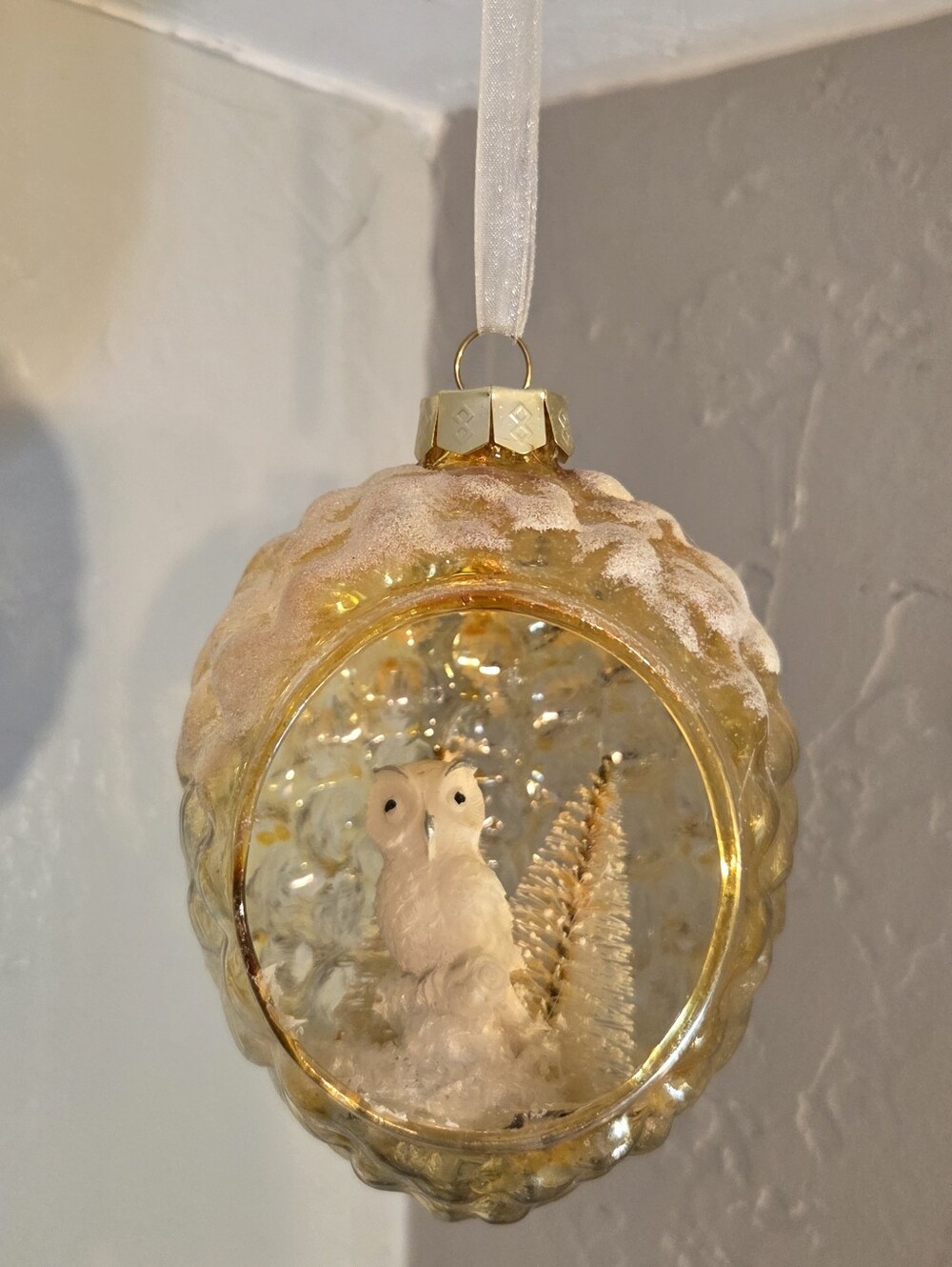 Hollow Glass Owl Ornament 5"